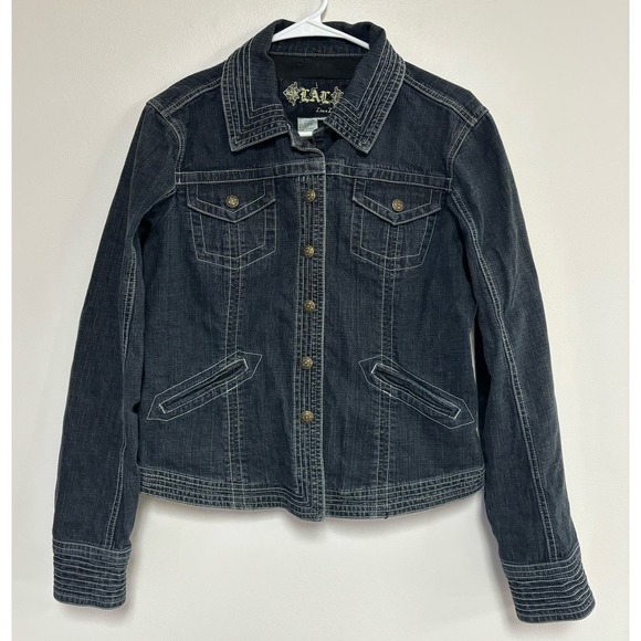 LAL Live A Little button down long sleeve dark wash denim jacket M - Picture 1 of 6